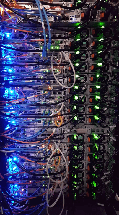 Server rack with structured cabling and patch panels